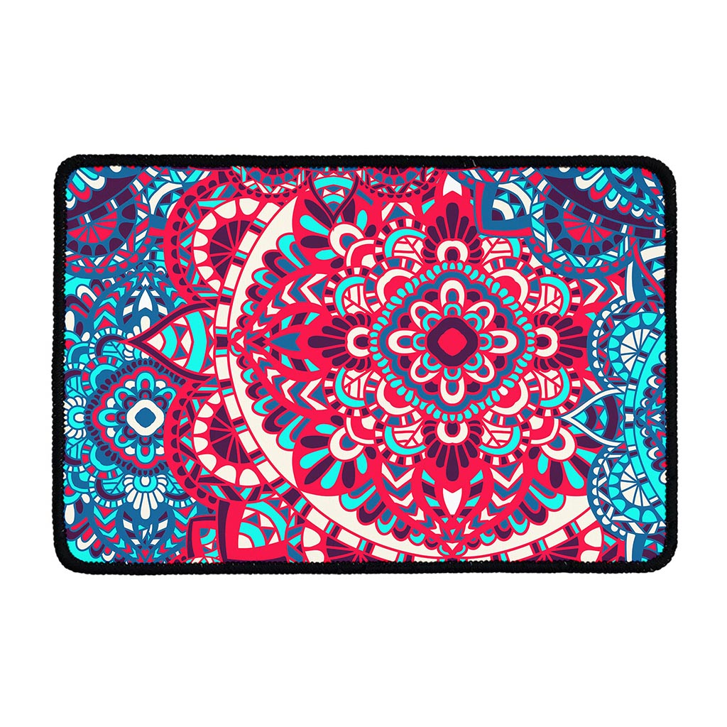 Pink Teal Bohemian Mandala Pattern Print Kitchen Mat