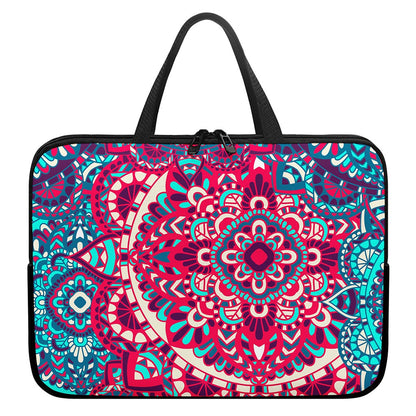 Pink Teal Bohemian Mandala Pattern Print Laptop Sleeve With Handle