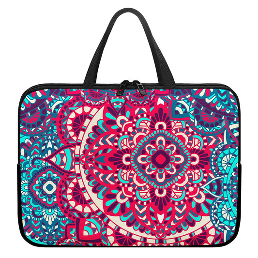 Pink Teal Bohemian Mandala Pattern Print Laptop Sleeve With Handle