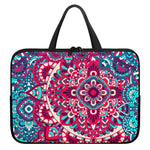 Pink Teal Bohemian Mandala Pattern Print Laptop Sleeve With Handle