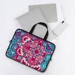Pink Teal Bohemian Mandala Pattern Print Laptop Sleeve With Handle