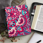 Pink Teal Bohemian Mandala Pattern Print Leather Bible Cover
