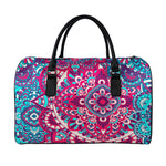 Pink Teal Bohemian Mandala Pattern Print Leather Duffle Bag
