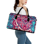Pink Teal Bohemian Mandala Pattern Print Leather Duffle Bag