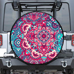 Pink Teal Bohemian Mandala Pattern Print Leather Spare Tire Cover