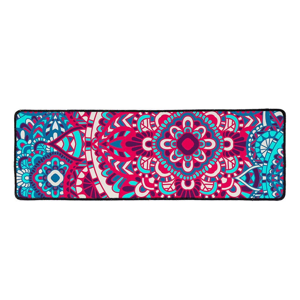 Pink Teal Bohemian Mandala Pattern Print Long Kitchen Mat