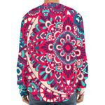 Pink Teal Bohemian Mandala Pattern Print Long Sleeve Baseball Jersey