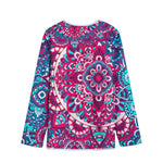 Pink Teal Bohemian Mandala Pattern Print Long Sleeve Short Coat