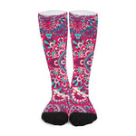 Pink Teal Bohemian Mandala Pattern Print Long Socks