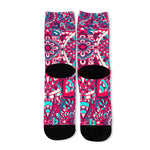 Pink Teal Bohemian Mandala Pattern Print Long Socks