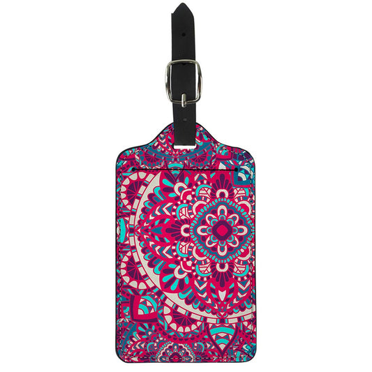 Pink Teal Bohemian Mandala Pattern Print Luggage Tag