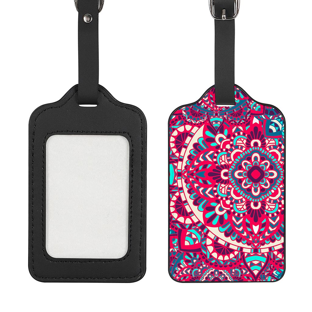 Pink Teal Bohemian Mandala Pattern Print Luggage Tag