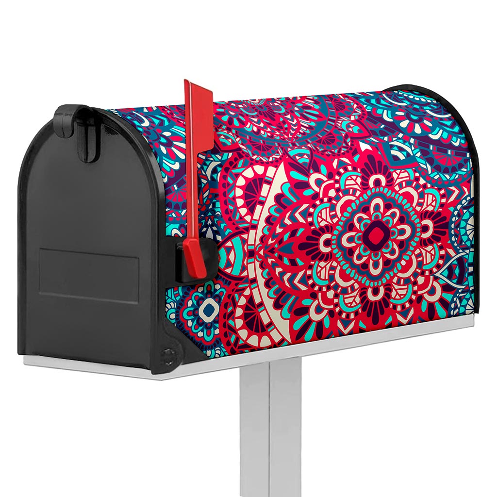 Pink Teal Bohemian Mandala Pattern Print Mailbox Cover