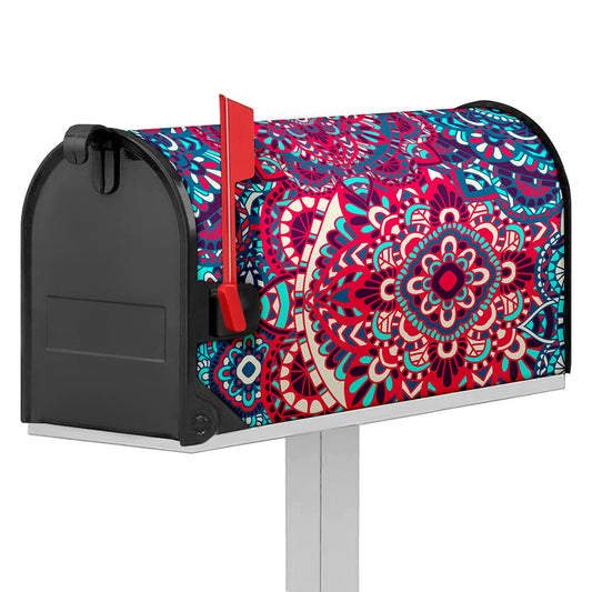 Pink Teal Bohemian Mandala Pattern Print Mailbox Cover