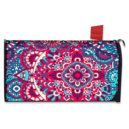 Pink Teal Bohemian Mandala Pattern Print Mailbox Cover