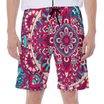 Pink Teal Bohemian Mandala Pattern Print Men's Beach Shorts