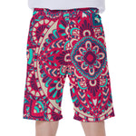 Pink Teal Bohemian Mandala Pattern Print Men's Beach Shorts