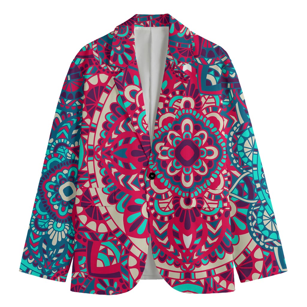 Pink Teal Bohemian Mandala Pattern Print Men's Blazer
