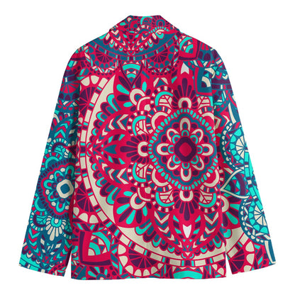 Pink Teal Bohemian Mandala Pattern Print Men's Blazer