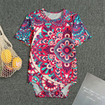 Pink Teal Bohemian Mandala Pattern Print Men's Bodysuit