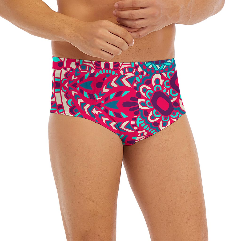 Pink Teal Bohemian Mandala Pattern Print Men's Briefs