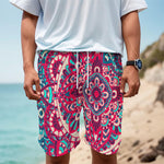 Pink Teal Bohemian Mandala Pattern Print Men's Cargo Shorts