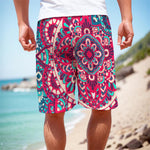 Pink Teal Bohemian Mandala Pattern Print Men's Cargo Shorts