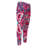 Pink Teal Bohemian Mandala Pattern Print Men's Compression Pants