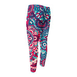 Pink Teal Bohemian Mandala Pattern Print Men's Compression Pants