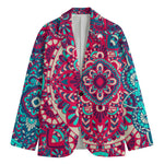 Pink Teal Bohemian Mandala Pattern Print Men's Cotton Blazer