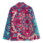 Pink Teal Bohemian Mandala Pattern Print Men's Cotton Blazer
