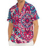 Pink Teal Bohemian Mandala Pattern Print Men's Deep V-Neck Shirt