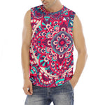 Pink Teal Bohemian Mandala Pattern Print Men's Fitness Tank Top