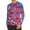 Pink Teal Bohemian Mandala Pattern Print Men's Long Sleeve Rash Guard