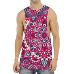 Pink Teal Bohemian Mandala Pattern Print Men's Muscle Tank Top