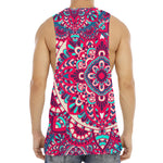 Pink Teal Bohemian Mandala Pattern Print Men's Muscle Tank Top