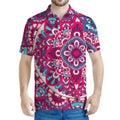 Pink Teal Bohemian Mandala Pattern Print Men's Polo Shirt