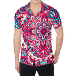 Pink Teal Bohemian Mandala Pattern Print Men's Shirt