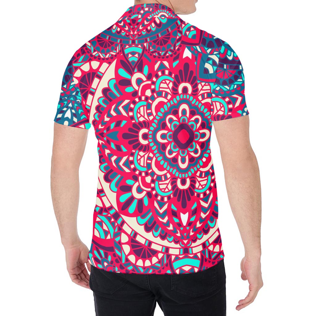 Pink Teal Bohemian Mandala Pattern Print Men's Shirt