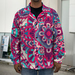Pink Teal Bohemian Mandala Pattern Print Men's Shirt Jacket