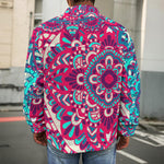Pink Teal Bohemian Mandala Pattern Print Men's Shirt Jacket