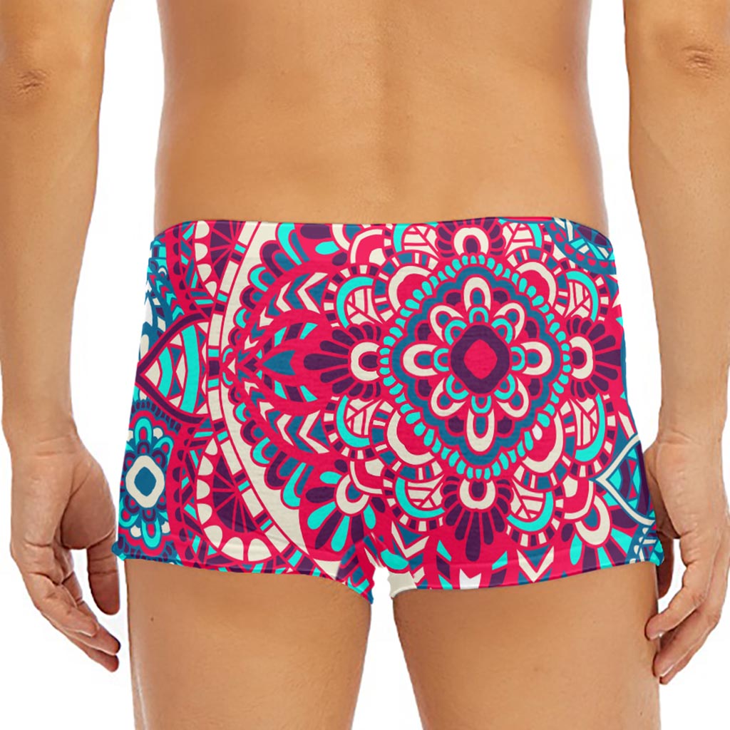 Pink Teal Bohemian Mandala Pattern Print Men's Short Boxer Briefs