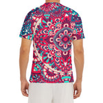 Pink Teal Bohemian Mandala Pattern Print Men's Short Sleeve Rash Guard