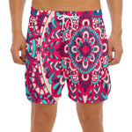 Pink Teal Bohemian Mandala Pattern Print Men's Split Running Shorts