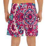Pink Teal Bohemian Mandala Pattern Print Men's Split Running Shorts