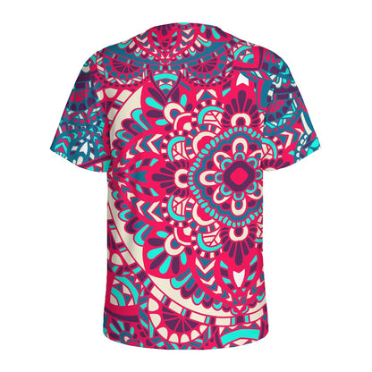 Pink Teal Bohemian Mandala Pattern Print Men's Sports T-Shirt