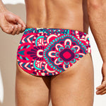 Pink Teal Bohemian Mandala Pattern Print Men's Swim Briefs