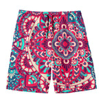 Pink Teal Bohemian Mandala Pattern Print Men's Swim Trunks