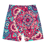 Pink Teal Bohemian Mandala Pattern Print Men's Swim Trunks
