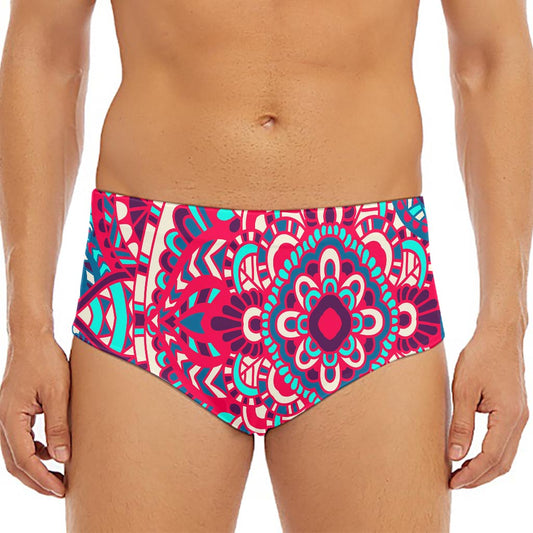 Pink Teal Bohemian Mandala Pattern Print Men's Triangle Swim Briefs